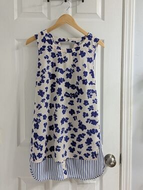 Cabi 5357 Hi Low Tunic Tank Blouse Medium Lightweight Flowy Floral And Stripes